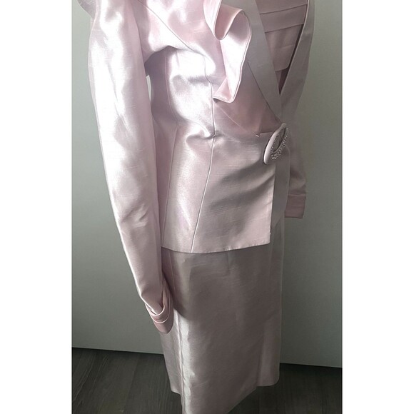 Elite Champagne 3-Pc Skirt Suit Shoulder‎ Ruffle Rhinestone C-Button Closure - Picture 13 of 13